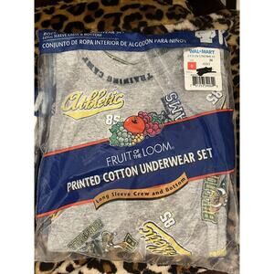 Vintage Fruit of the Loom Boys Underwear Set Long Johns Sz 6 S Football Design